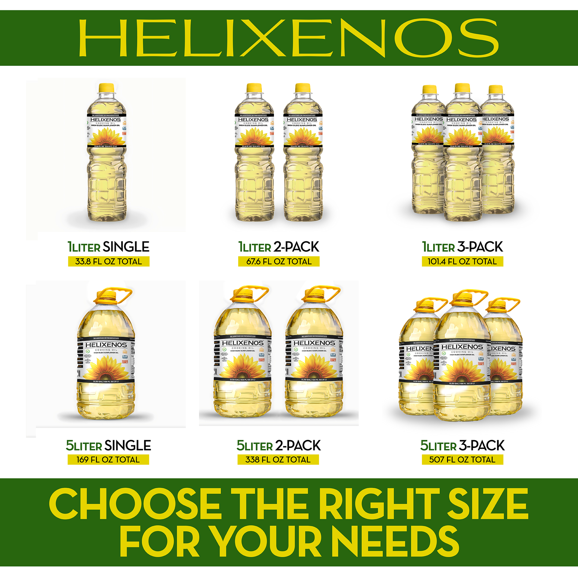 2 Pack Helixenos 100% High Oleic Sunflower Oil 1L