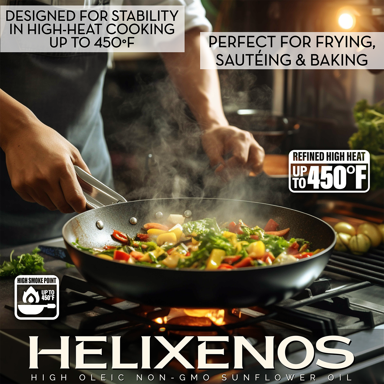 3 Pack Helixenos 100% High Oleic Sunflower Oil 1L